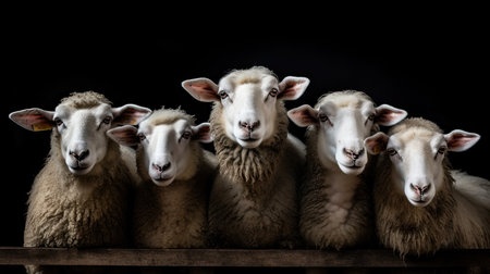 Group of sheeps in stable at milk farm. Ai generativeの素材