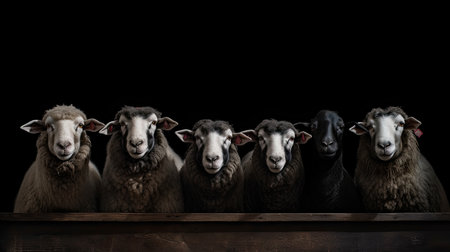 Group of sheeps in stable at milk farm. Ai generativeの素材