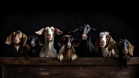 Group of goats in stable at milk farm. Ai generativeの素材