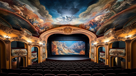 Interior of big hall in luxury classic theater, ai generativeの素材