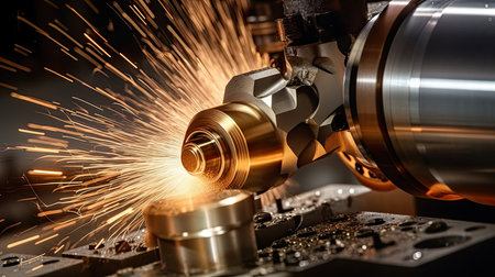 machine tool in metal factory with drilling cnc machines, ai generativeの素材