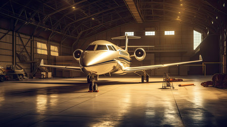 Luxorious Business Jet in Hangar. Ai generativeの素材