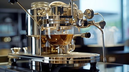 Coffee mashine making fresh cup of espresso, ai generativeの素材