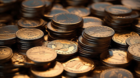 Set of old abstract coins on table, ai generativeの素材