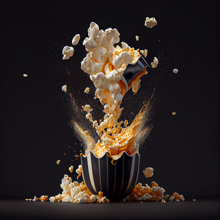 Popcorn exploding from inside the popcorn box Ai generativeの素材