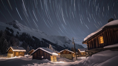 Night sky with the Milky Way and stars over countryside. Ai generativeの素材