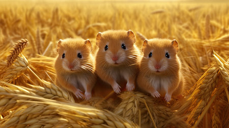 An adult field hamsters in in the wheat field, ai generativeの素材