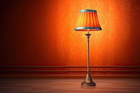 Empty room with vintage yellow floor lamp, ai generativeの素材
