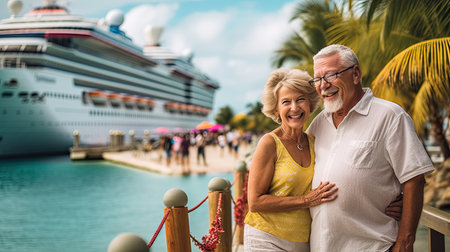 a married couple of American pensioners spend time on a tropical cruise on a huge liner, Summer vacationの素材