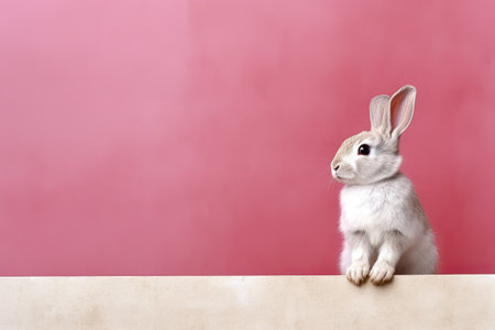 Bunny rabbit sitting in front of wall with copy space, ai generativeの素材