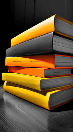 stack of Old gery and yellow books, ai generativeの素材