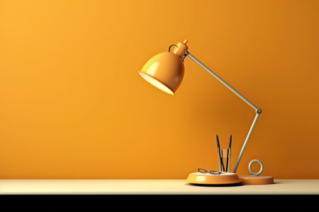 lighting retro desk lamp on old wood table with space of rough cement wall in vintage color tone. Ai generativeの素材