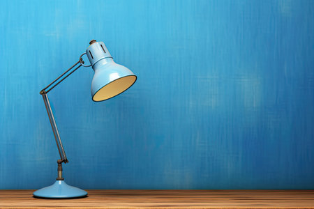 lighting retro desk lamp on old wood table with space of rough cement wall in vintage color tone. Ai generativeの素材