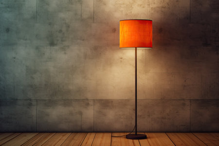 Empty room with modern floor lamp, ai generativeの素材