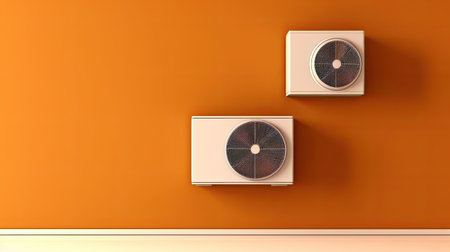 Split air conditioner on color wall. Closeup image. Ai generativeの素材