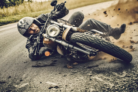 crash moto bike and car on road, ai generativeの素材