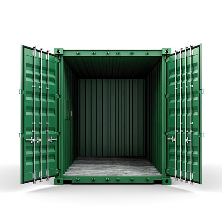 Green cargo Container, open door, white background, ai generativeの素材