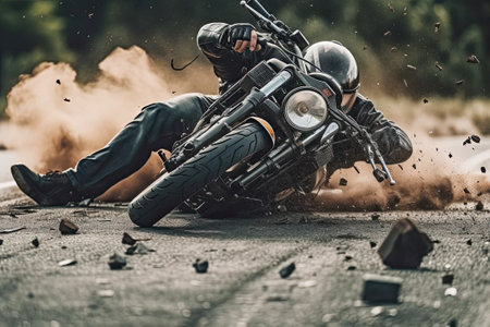 crash moto bike and car on road, ai generativeの素材