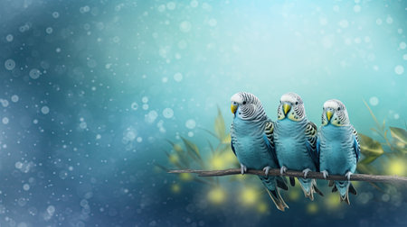 budgerigars australian parakeets on color background.の素材