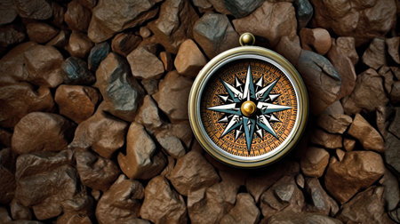 Old compass on vintage map. Retro stale. Making a decision, choosing a direction.の素材