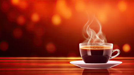 white cup with hot liquid and steam on blackの素材