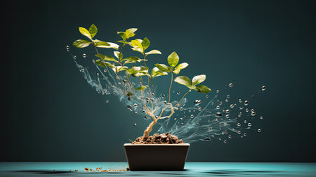 Growing young maize seedling in cultivated agricultural farm field with modern technology conceptsの素材