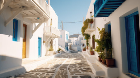 Oia Santorini Greece Side Street. Typical mediterranean architectureの素材