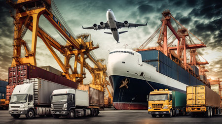 Global business logistics import export background and container cargo freight ship transport concept. Ai generativeの素材