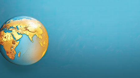 top view of planet picture on turquoise background, earth day concept, copy space.の素材