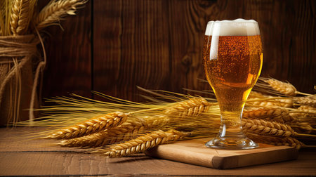 gluten free beer, full glass on wooden background.の素材