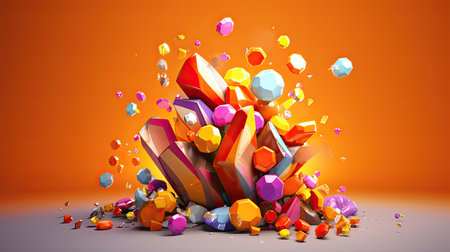 winning, jackpot, colorful candy and gems explosion, orange background, Icon Design, glossy finish.の素材