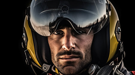 Fighter pilots in helmet and mask close-up portrait.の素材