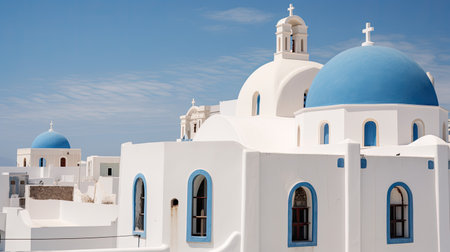 Fira town on Santorini island, Greece. Incredibly romantic sunrise on Santorini. Oia village in the morning light. Amazing sunset view with white houses. Island of lovers.の素材