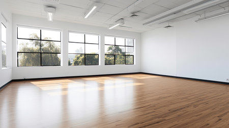 Minimal style interior room with white wall. dance hall, office space.の素材
