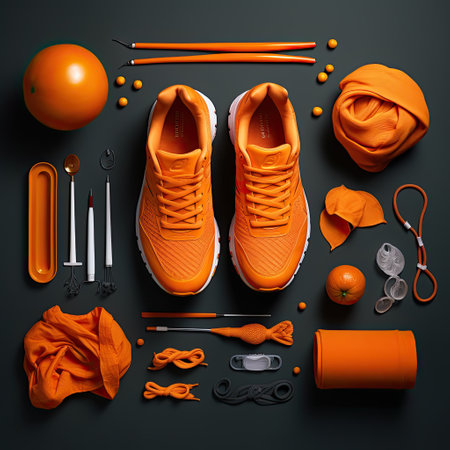 Concept healthy lifestyle, sport and diet. Top view, text space. Athletes set. Flat lay composition. Sports unisex, male and female fitness.の写真素材