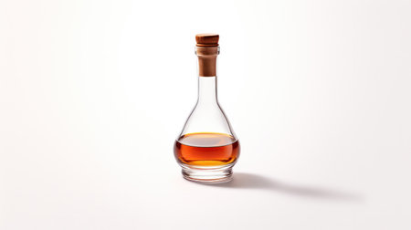Bottle of amber color premium alcohol, isolated on white background. Ideal for mock-up of whisky, brandy, cognac or rum designの素材
