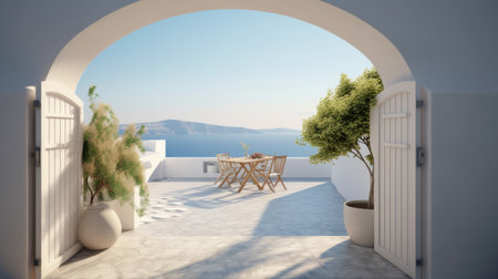 Gate to the sea view - Santorini island style.の素材