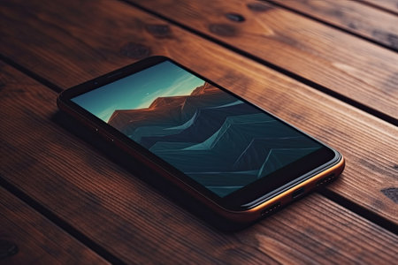 Smartphone mockup. New black frameless hovering smartphone on color background. Based on high-quality studio shot. Smartphone frameless design concept.の素材