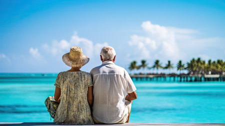 a married couple of American pensioners spend time on a tropical cruise on a huge liner, Summer vacationの素材