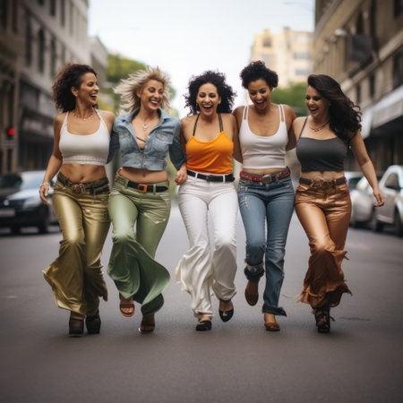 Happy Indian woman dancing. Group of girlfriends at a partyの素材