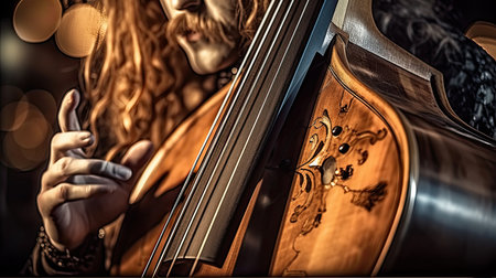 The cellist rock performs close up portrait.の素材