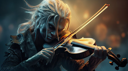 The cellist rock performs close up portrait.の素材