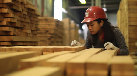 Young Carpenter happy working to making woodcraft furniture in wood workshop look professional high skill real people workman.の素材