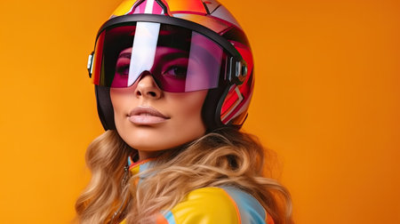 Beautiful sexy elegance haired hair woman driver, has happy fun cheerful smiling face, Studio photo on a bright colored backgroundの素材