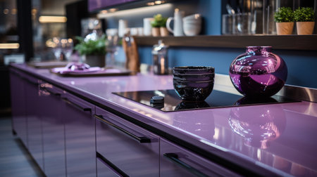 Purple Glance Kitchen in modern style with light worktop with kitchen utensilsの素材