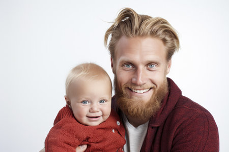 Handsome man with his son on white background.の素材