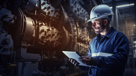 Smart industry havy digital factory production technology showing automation manufacturing process of the Industry 4.0 or 4th industrial revolution and IOT software to control operation.の素材