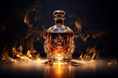 Bottle of Very Special Cognac on fire background.の素材