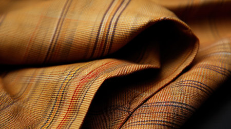 stack pile of colorful textile fabric cloth material made from linen and cotton on a wooden table.の素材