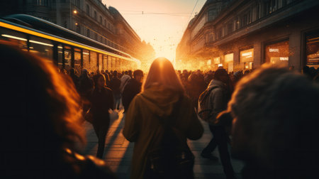 Blurred motion crowd of unrecognizable at the street.の素材